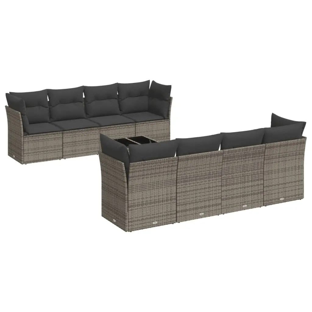 Garden Sofa Set 9 Piece Modular Outdoor Furniture Grey PE Rattan Patio Seating