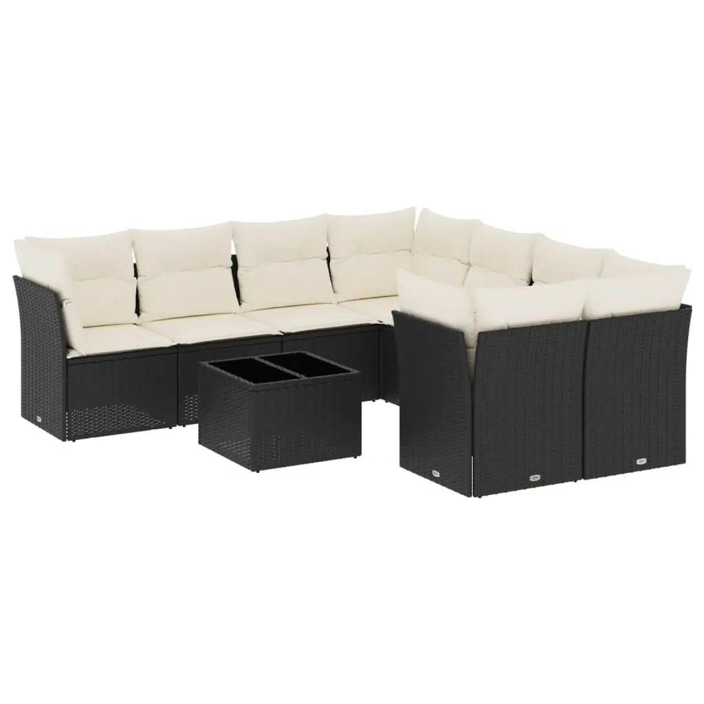 Outdoor Furniture Set 9 Piece Modular Garden Sofa Black PE Rattan with Storage