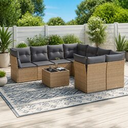 Garden Sofa Set 9 Piece Outdoor Furniture Patio Sectional with Storage Cushions