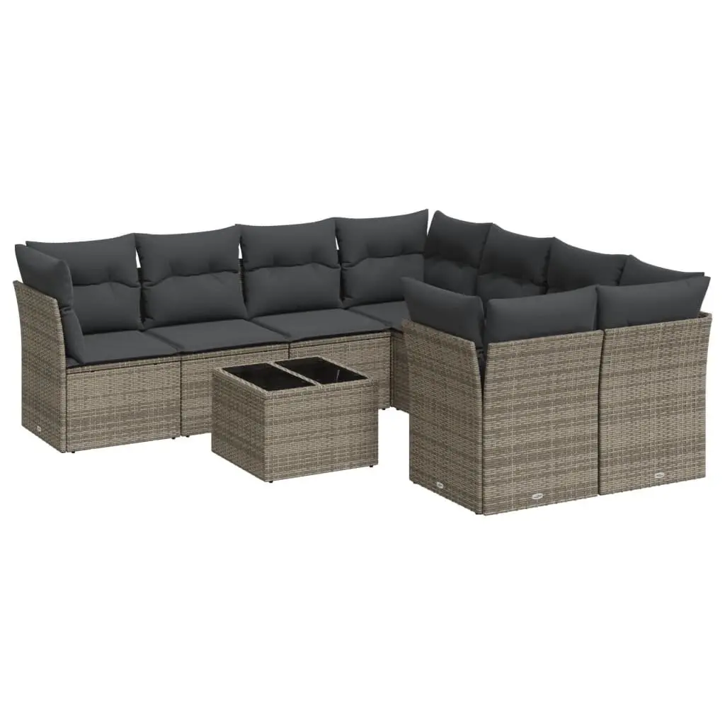 Garden Sofa Set 9 Piece Outdoor Furniture with Cushions Grey Poly Rattan Modular