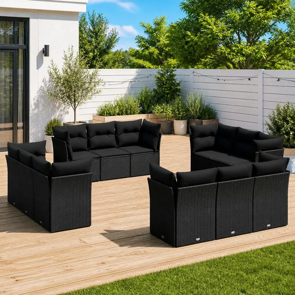 Garden Sofa Set Modular Outdoor Furniture 12 Piece Black Poly Rattan