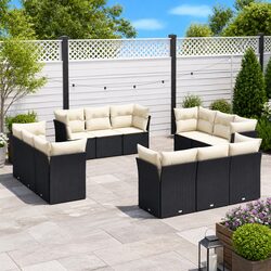 Comfortable 12 Piece Black Garden Sofa Set with Storage