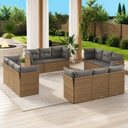 Warm and Versatile 12 Piece Outdoor Sofa Set in Beige