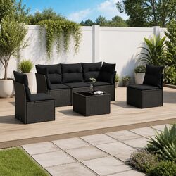 Comfortable 6-Piece Garden Sofa Set - Black Rattan