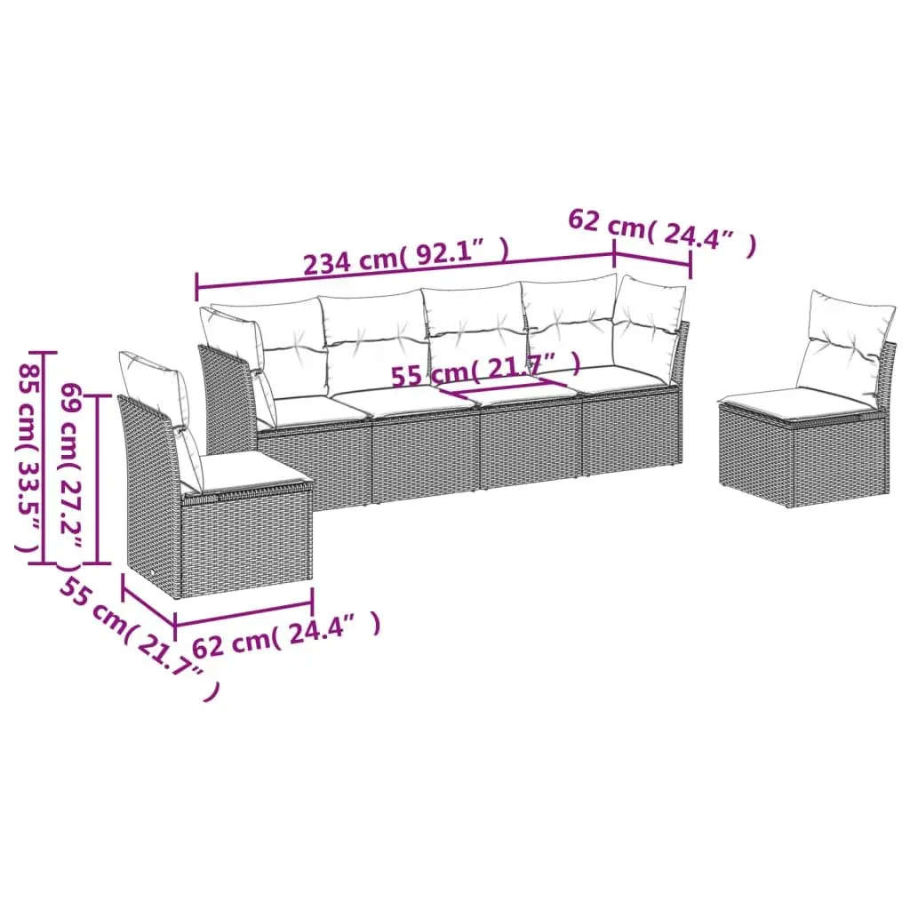 6 Piece Garden Sofa Set with Storage Cushions Outdoor Furniture Black