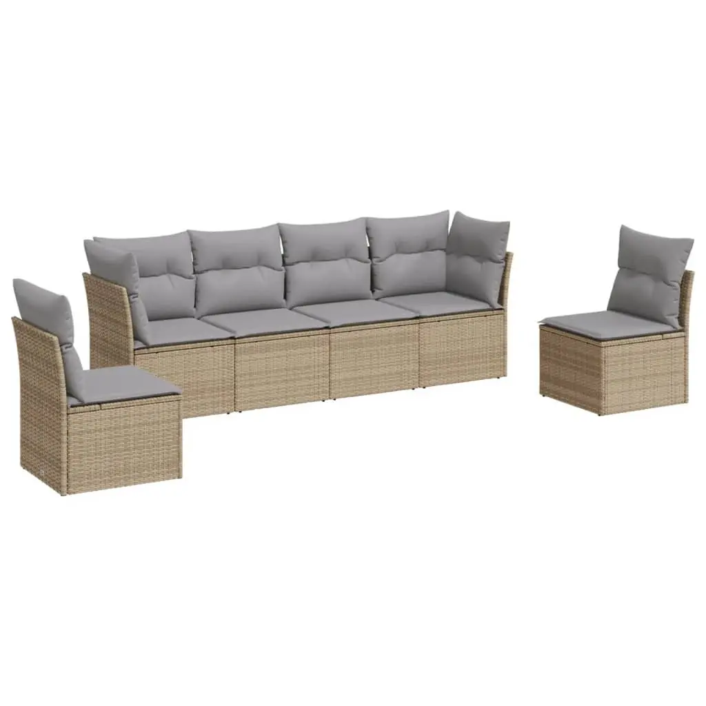 Outdoor Garden Sofa Set 6 Piece Beige Poly Rattan Patio Furniture