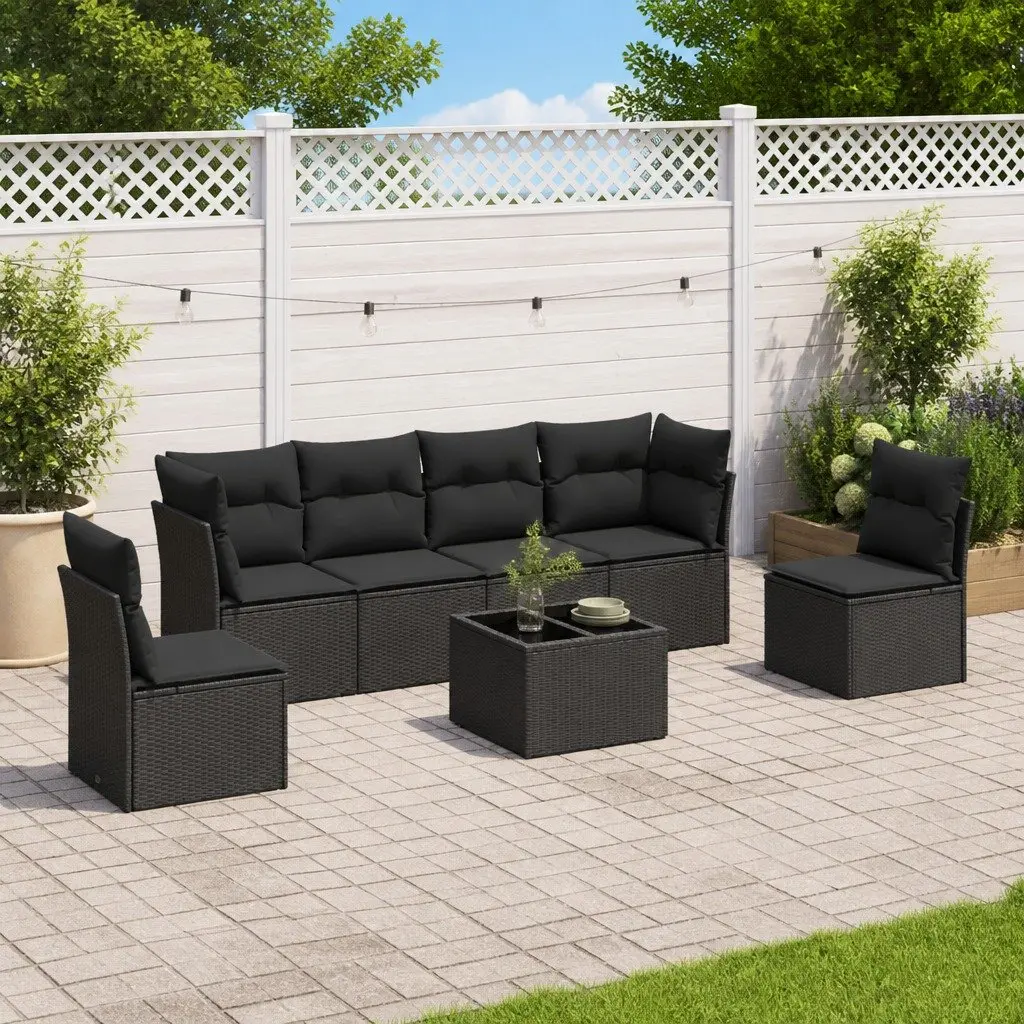 7 Piece Garden Sofa Set Outdoor Patio Furniture Cushions Storage Black