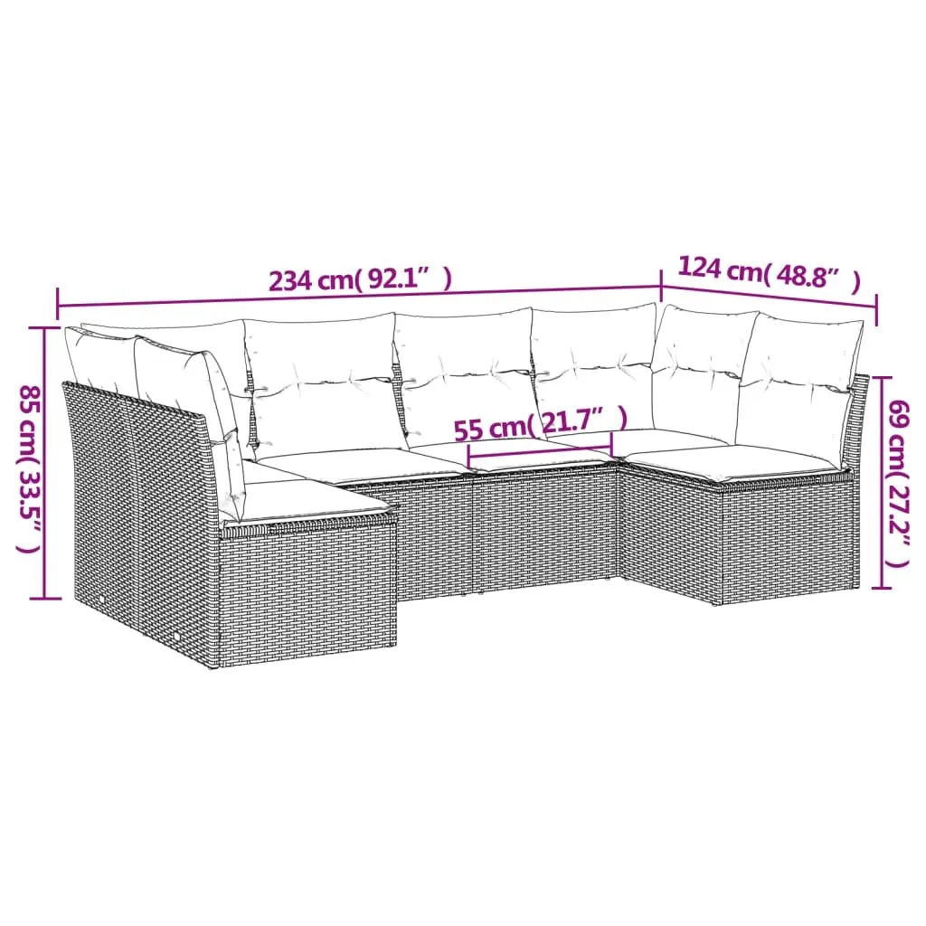 Garden Sofa Set Outdoor Furniture 6 Piece Modular Black Poly Rattan Patio Seating