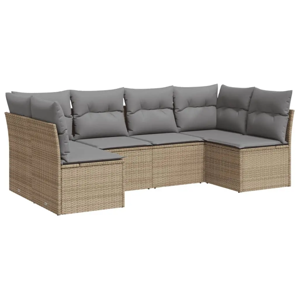 Outdoor Garden Sofa Set 6 Piece Beige Poly Rattan Patio Furniture