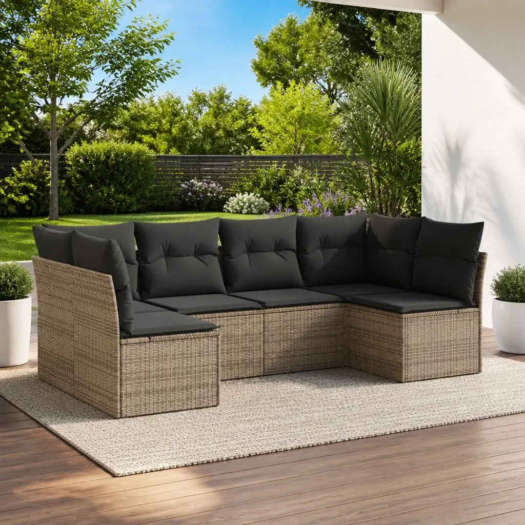 Garden Sofa Set Modular Outdoor Furniture 6 Piece Grey Poly Rattan