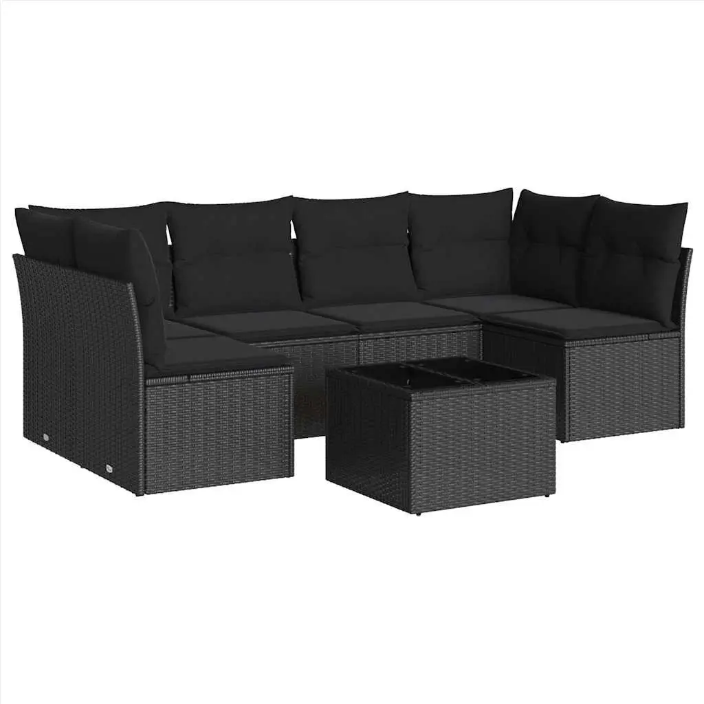 7 Piece Black Rattan Outdoor Sofa Set
