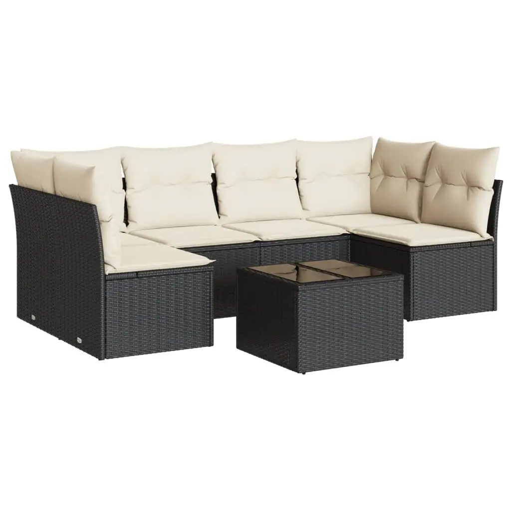 7 Piece Garden Sofa Set Outdoor Furniture Black Poly Rattan Patio Lounge
