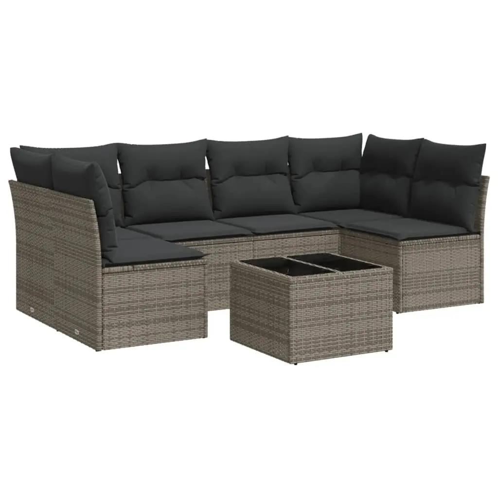 Garden Sofa Set 7 Piece Outdoor Furniture Grey Poly Rattan Patio Seating