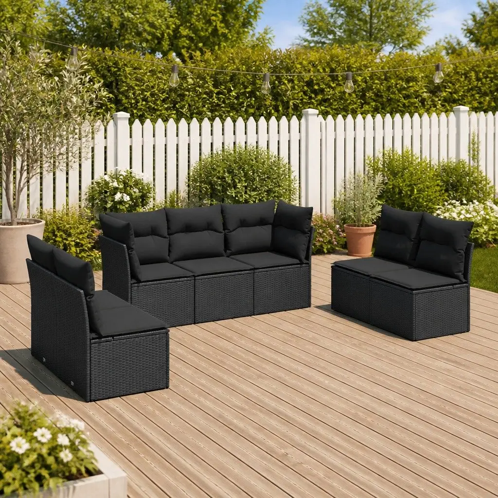 7 Piece Garden Sofa Set Modular Outdoor Furniture Black Poly Rattan
