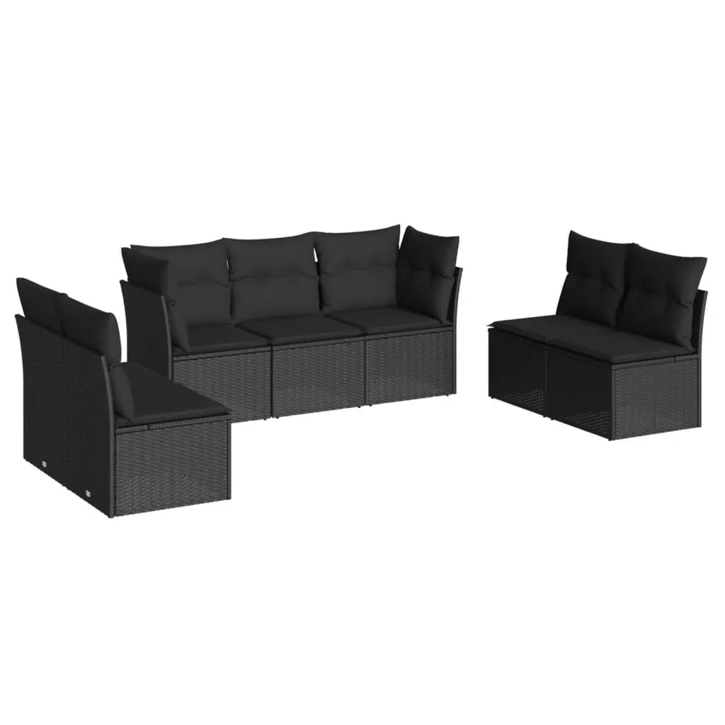 7 Piece Garden Sofa Set Modular Outdoor Furniture Black Poly Rattan