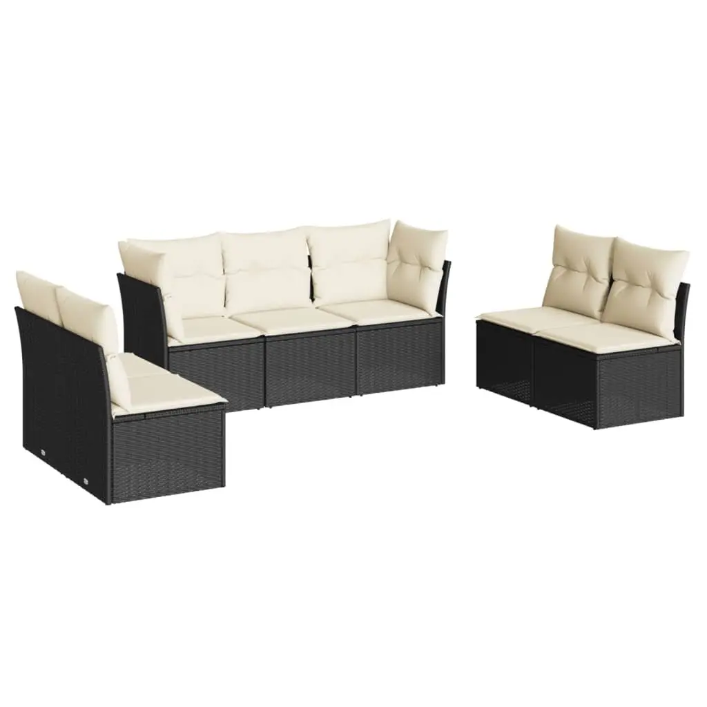 Garden Sofa Set Modular Outdoor Furniture 7 Piece Black Poly Rattan