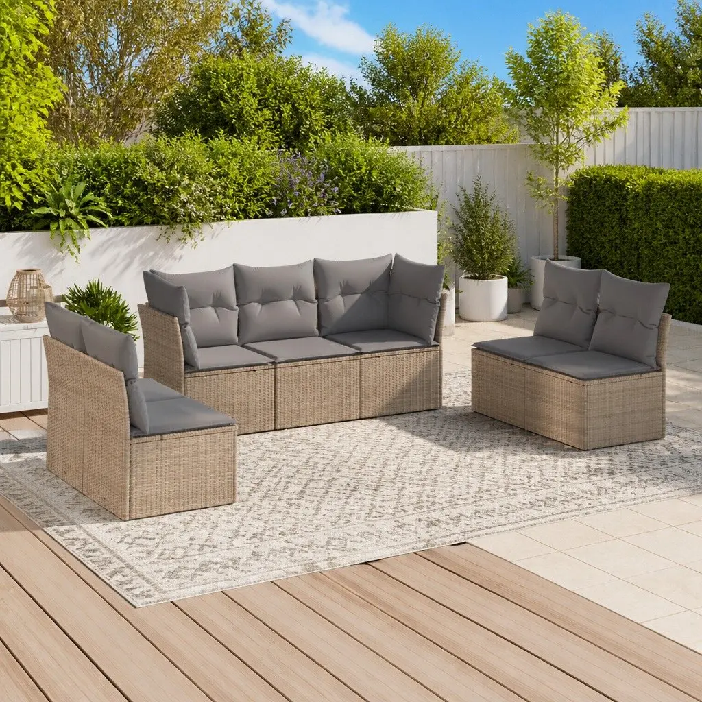 7 Piece Garden Sofa Set Outdoor Furniture Patio Lounge Seating Beige Poly Rattan