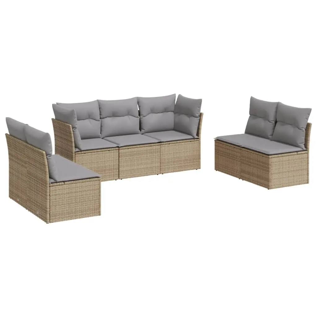 7 Piece Garden Sofa Set Outdoor Furniture Patio Lounge Seating Beige Poly Rattan
