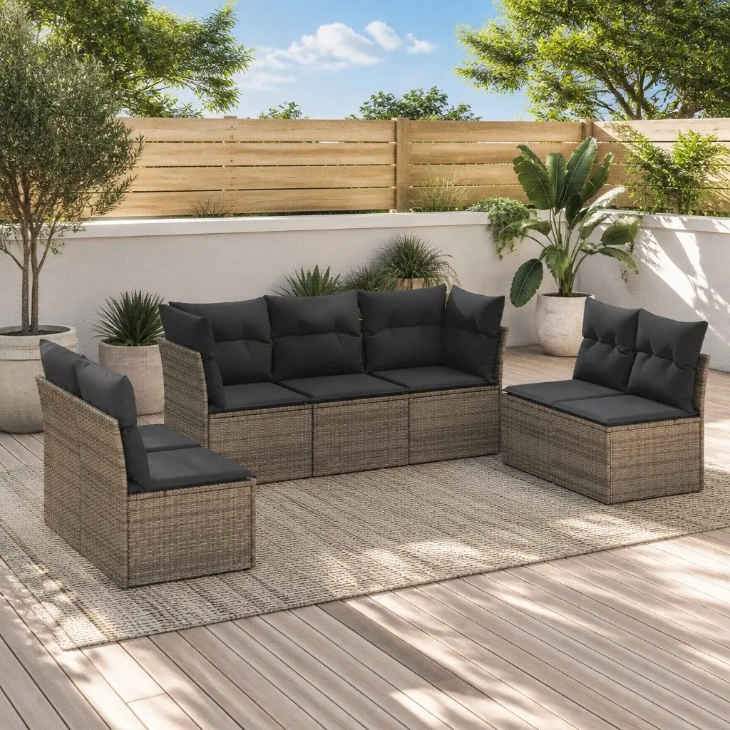 Garden Sofa Set 7 Piece Outdoor Furniture Modular Rattan Lounge with Cushions Grey