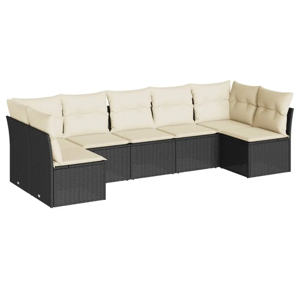 7 Piece Garden Sofa Set Outdoor Patio Furniture Black Poly Rattan with Cushions