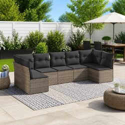 Comfortable 7 Piece Grey Garden Sofa Set with Storage