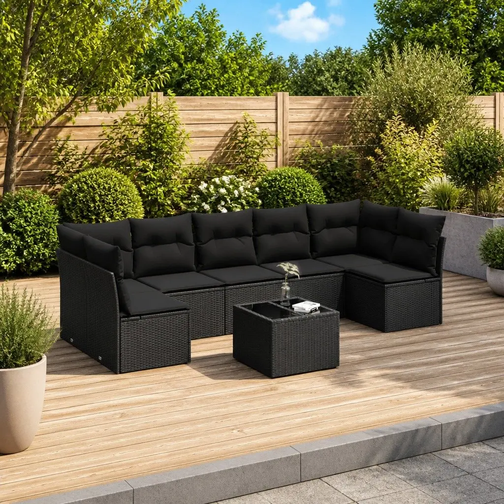 Garden Sofa Set 8 Piece Outdoor Furniture Modular Black PE Rattan Patio Lounge
