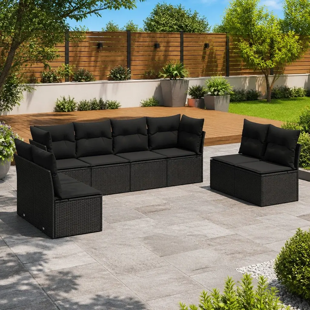 8 Piece Black Garden Sofa Set with Storage