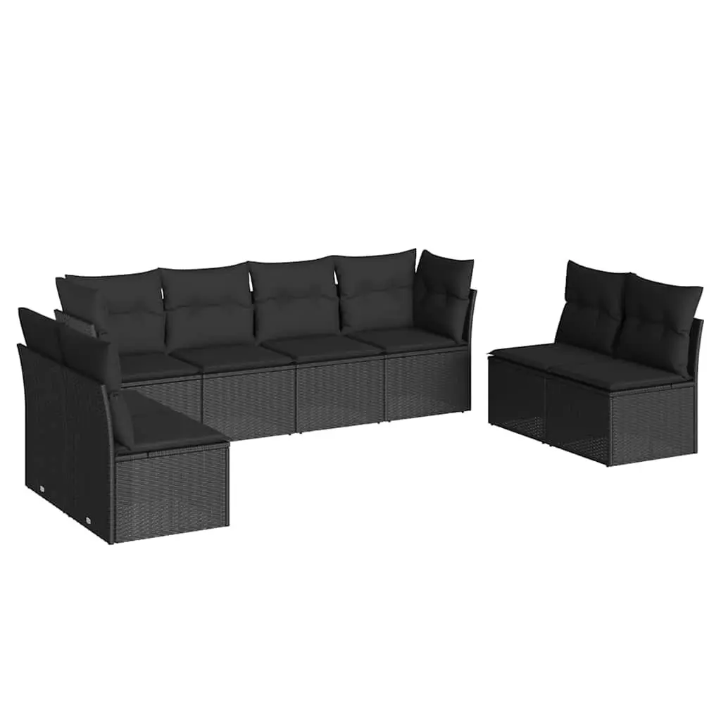 8 Piece Black Garden Sofa Set with Storage