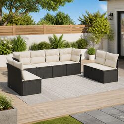 Garden Sofa Set 8 Piece Outdoor Furniture with Cushions Storage Black Poly