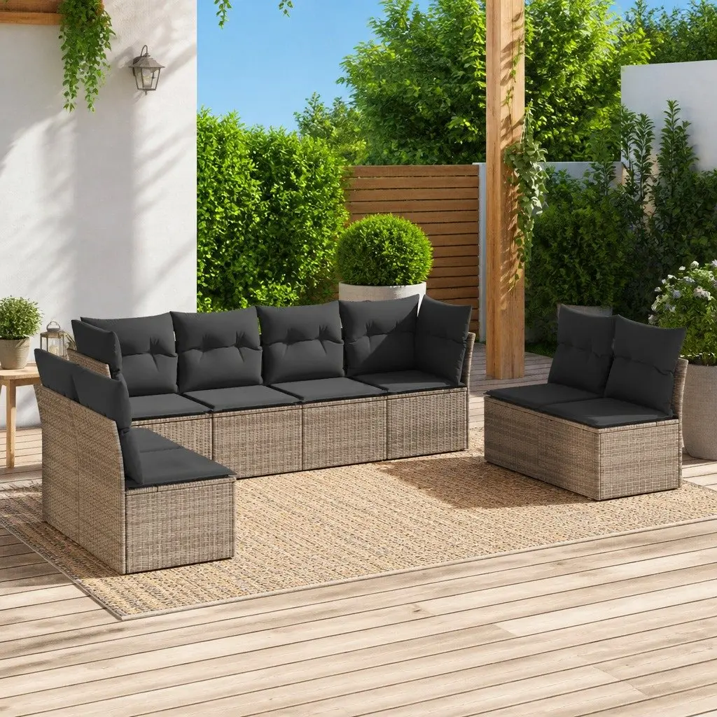 Garden Sofa Set 8 Piece Outdoor Furniture Grey Poly Rattan Patio Seating