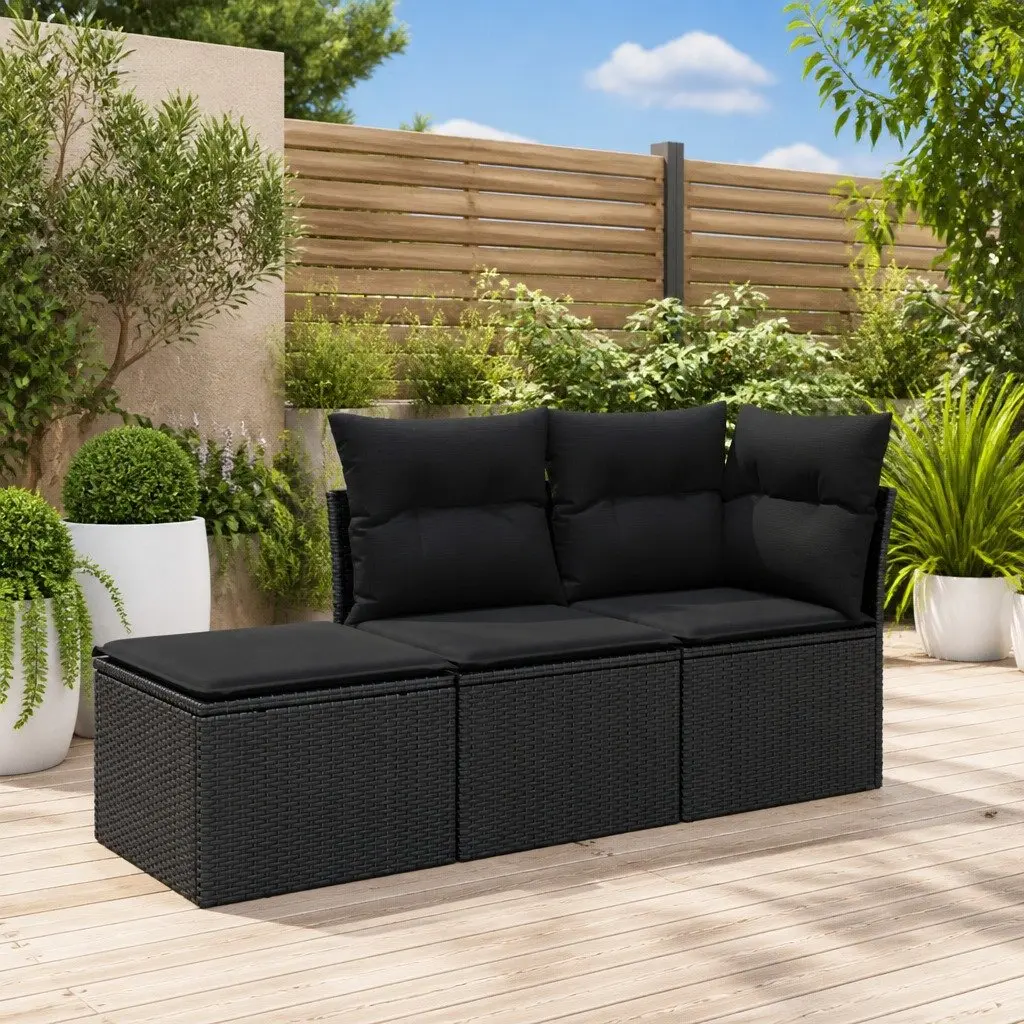 Garden Sofa Set 3 Piece Outdoor Furniture Black Poly Rattan Modular
