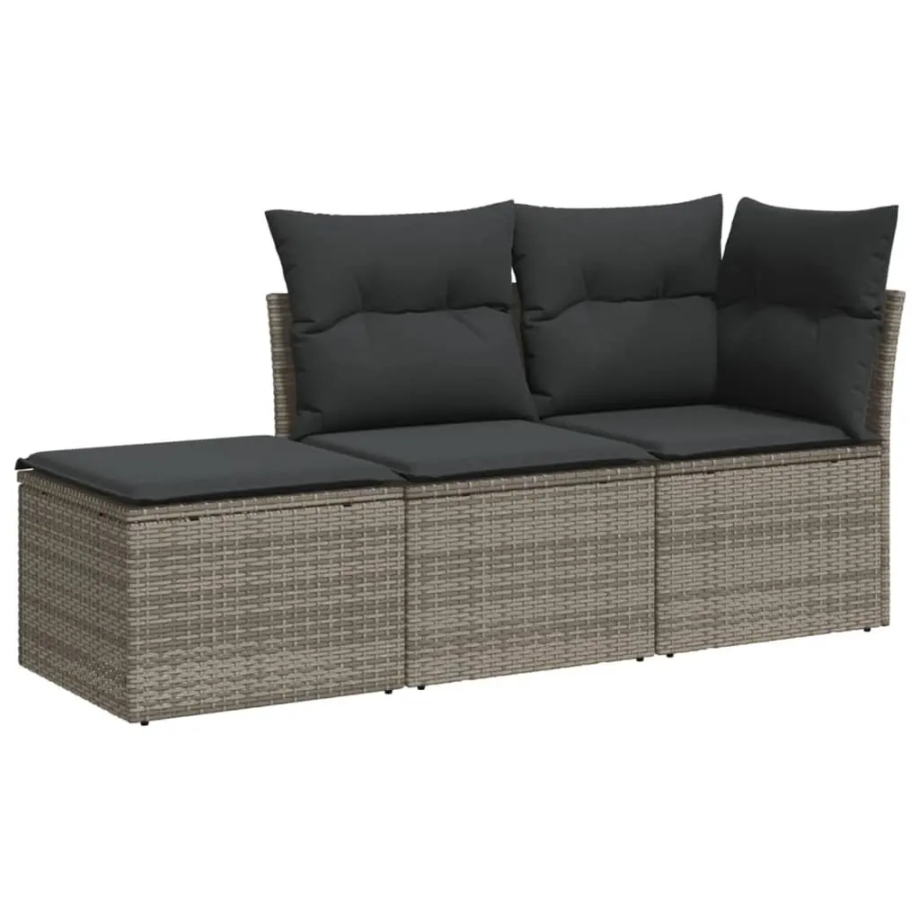 Garden Sofa Set 3 Piece Outdoor Furniture Grey Poly Rattan Modular with Storage