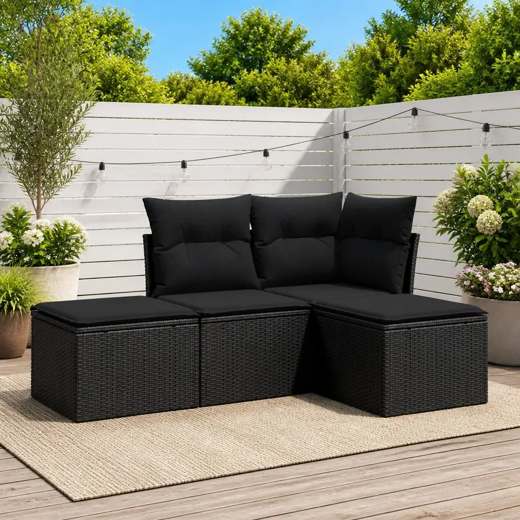 Garden Sofa Set 4 Piece Outdoor Furniture Black Poly Rattan Patio Lounge