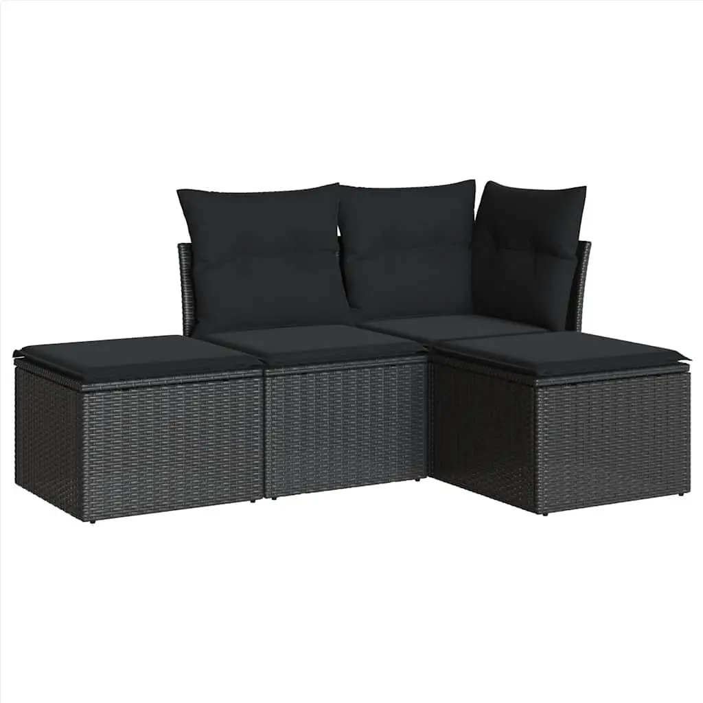 Garden Sofa Set 4 Piece Outdoor Furniture Black Poly Rattan Patio Lounge