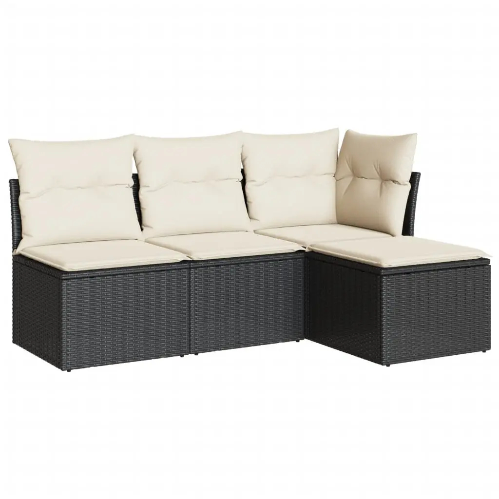 4 Piece Outdoor Garden Sofa Set with Storage Cushions Black Poly Rattan Patio