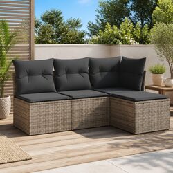 Affordable 4 Piece Grey Rattan Sofa Set with Storage