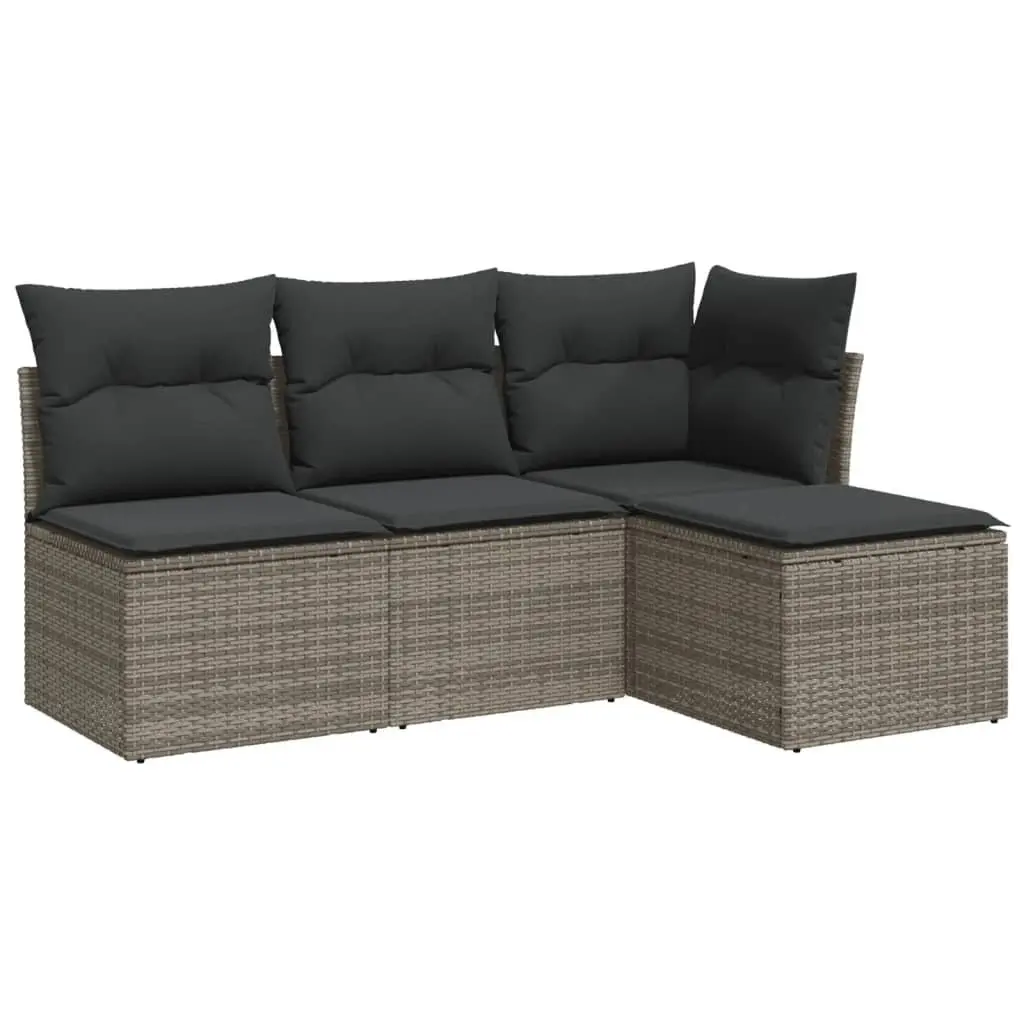 4 Piece Garden Sofa Set Grey Poly Rattan Outdoor Furniture Patio Lounge Seats