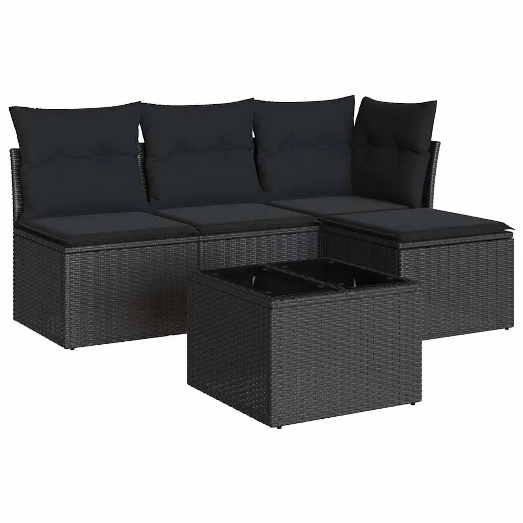 5 Piece Garden Sofa Set Outdoor Furniture Black Cushions Rattan