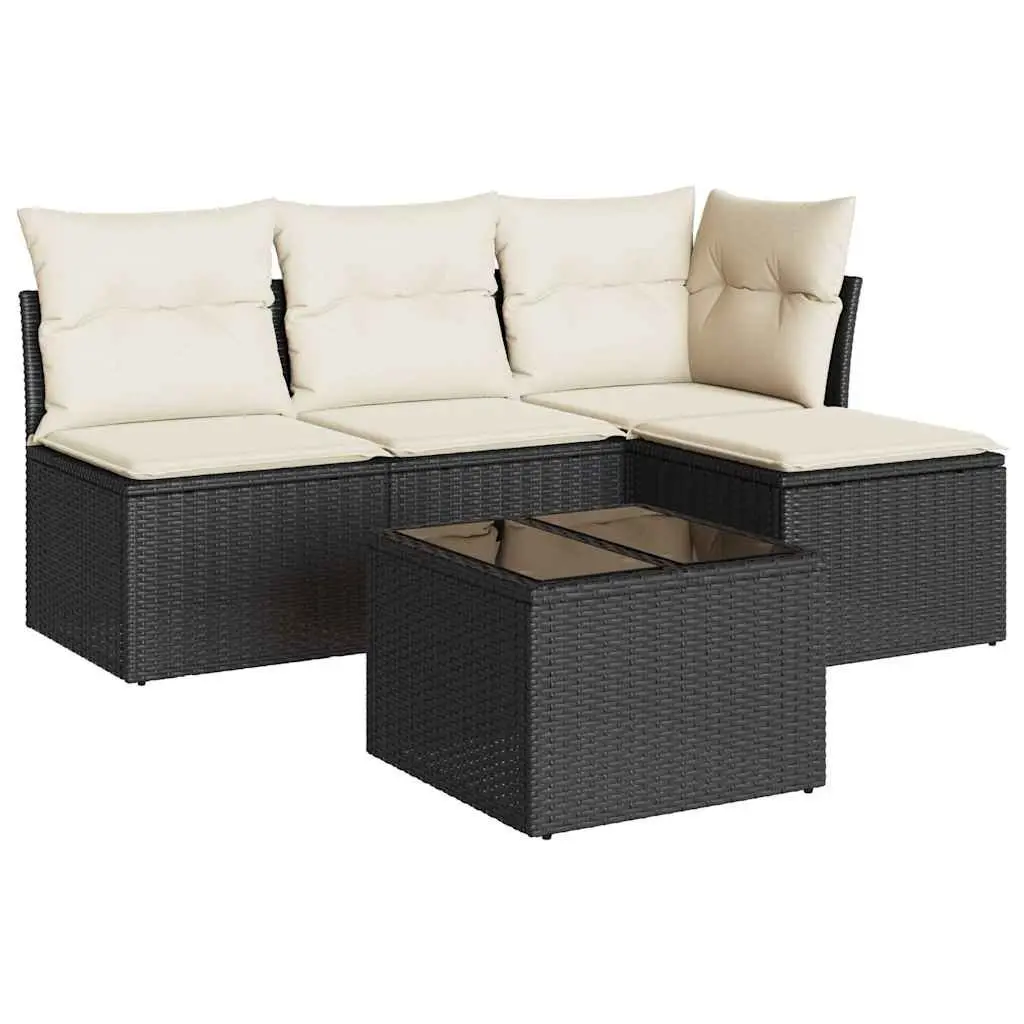 Garden Sofa Set 5 Piece Outdoor Furniture Black Poly Rattan Patio Seating with