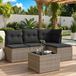 5 Piece Garden Sofa Set Grey Poly Rattan Outdoor Furniture Patio Lounge Chairs
