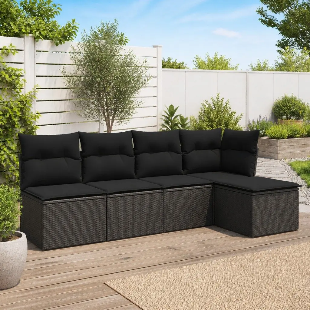 Garden Sofa Set 5 Piece Outdoor Furniture Black Poly Rattan Modular Patio