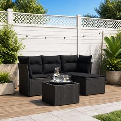 Garden Sofa Set 5 Piece Outdoor Furniture Black Poly Rattan Patio Lounge with