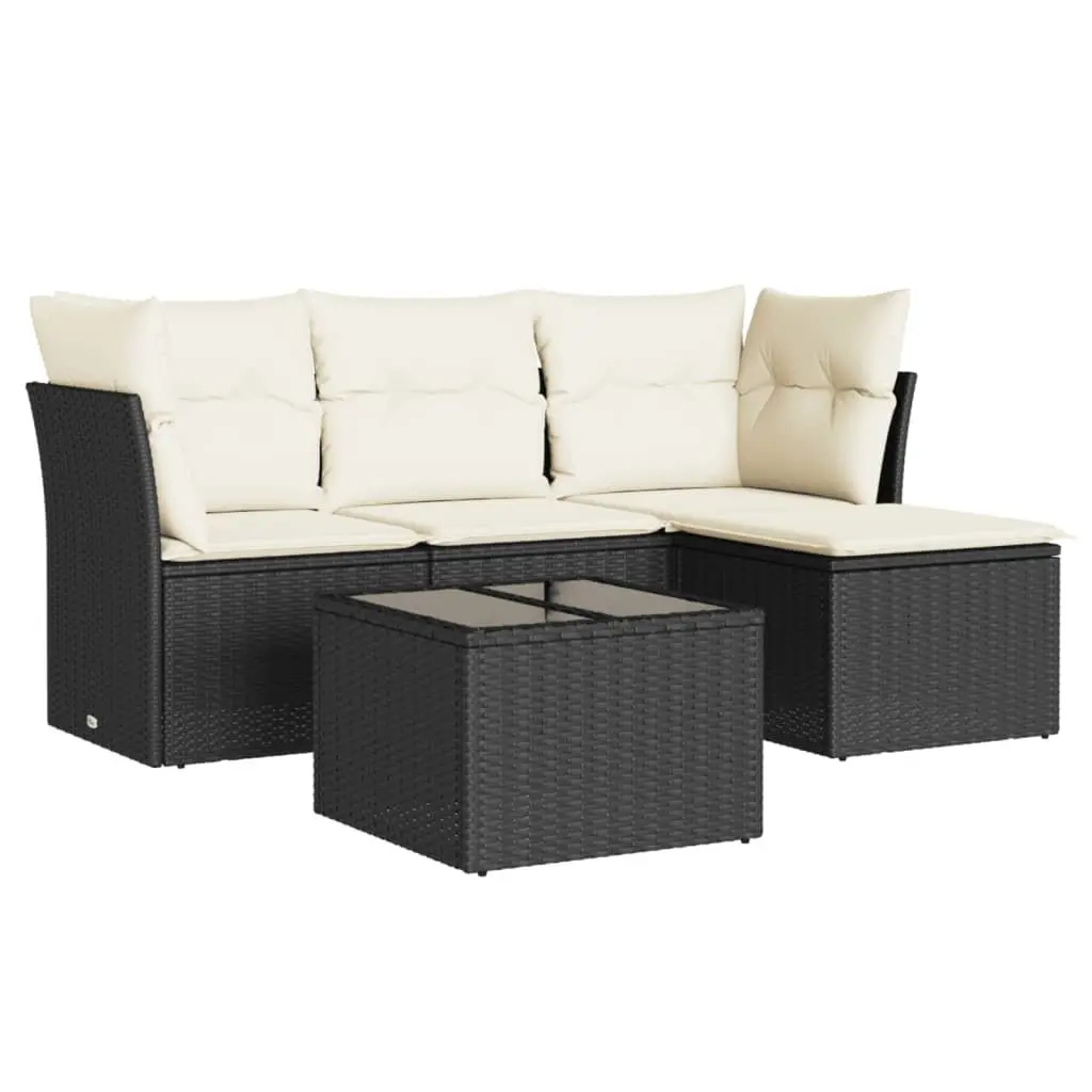 Garden Sofa Set 5 Piece Outdoor Furniture Black Rattan Patio Seating with