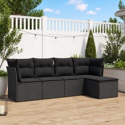 Comfortable Black Rattan Garden Sofa Set with Storage