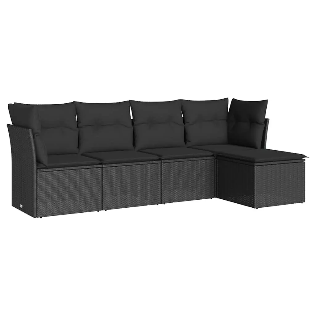Garden Sofa Set 5 Piece Outdoor Furniture Modular Black Poly Rattan