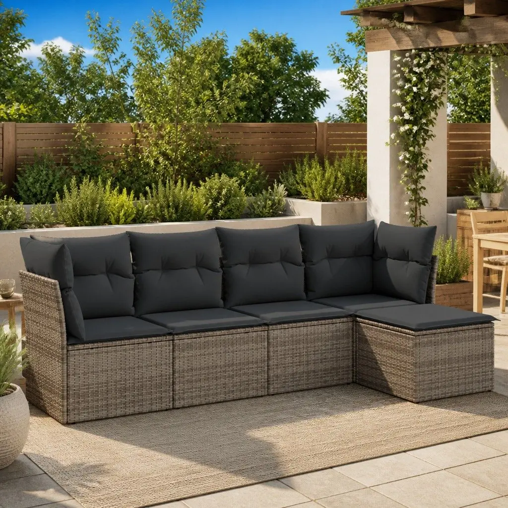 Garden Sofa Set 5 Piece Outdoor Furniture Modular Grey Poly Rattan Patio Lounge