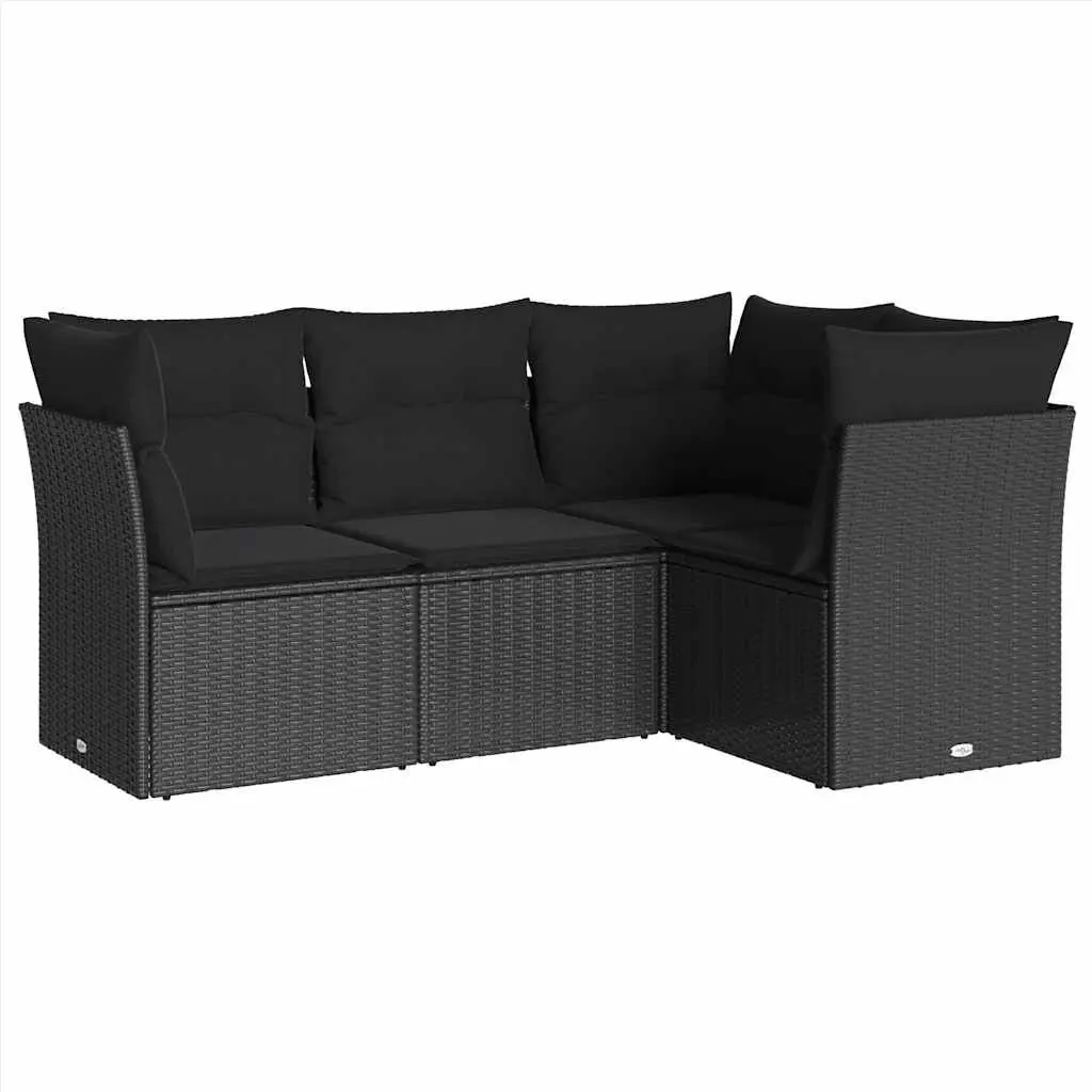 Garden Sofa Set 4 Piece Outdoor Furniture Black Poly Rattan Patio Seating with