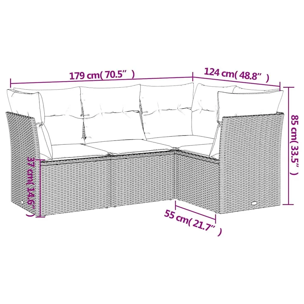 Garden Sofa Set 4 Piece Outdoor Furniture Black Poly Rattan Patio Seating with