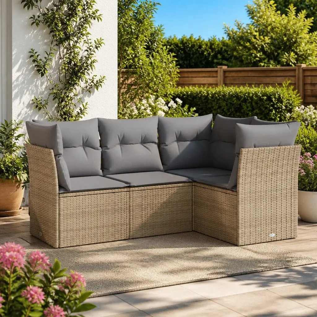 Garden Sofa Set 4 Piece Outdoor Furniture Beige Poly Rattan Modular Seating