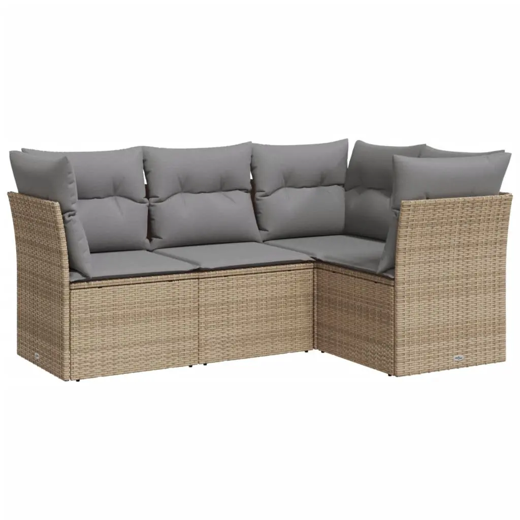 Garden Sofa Set 4 Piece Outdoor Furniture Beige Poly Rattan Modular Seating